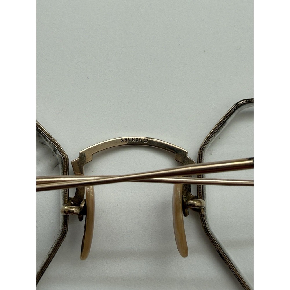 Vintage SHURON 1/10 12K GF Octagon Ful Vue Etched Rimmed Eyeglasses W Case - Picture 7 of 14